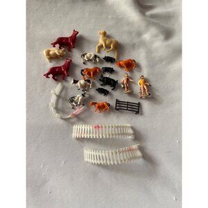 Vintage Farm tiny Animal & Figures Toy Set With Fencing
